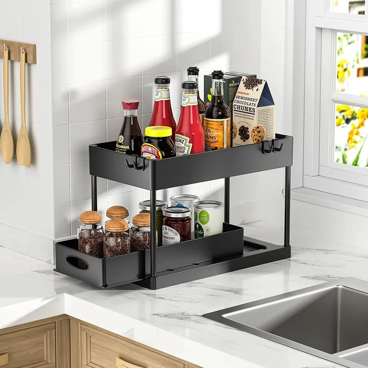 Kitchen Storage Organizer Supplies Under Sink Sliding Drawers