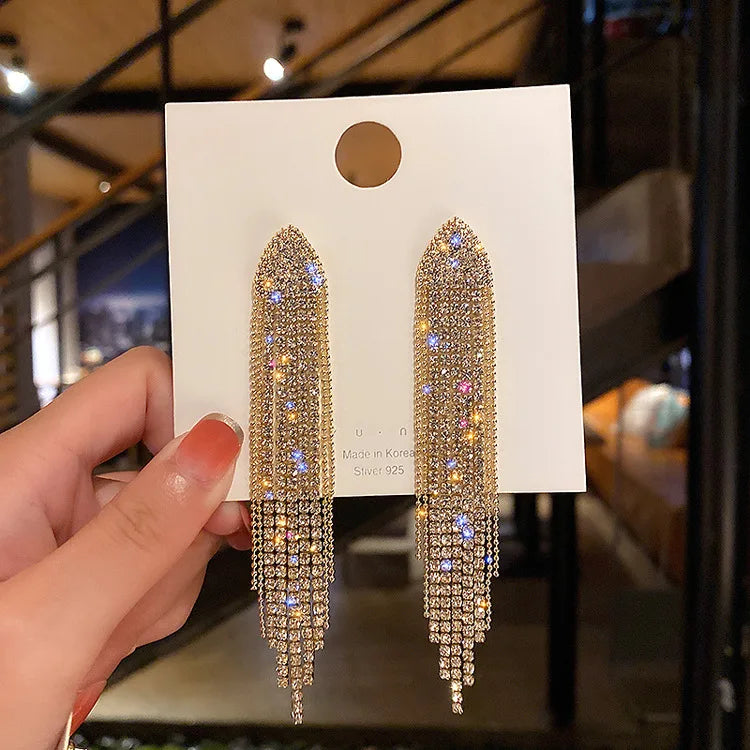 Fashion Statement Earring Long Full Rhinestone Big Earrings