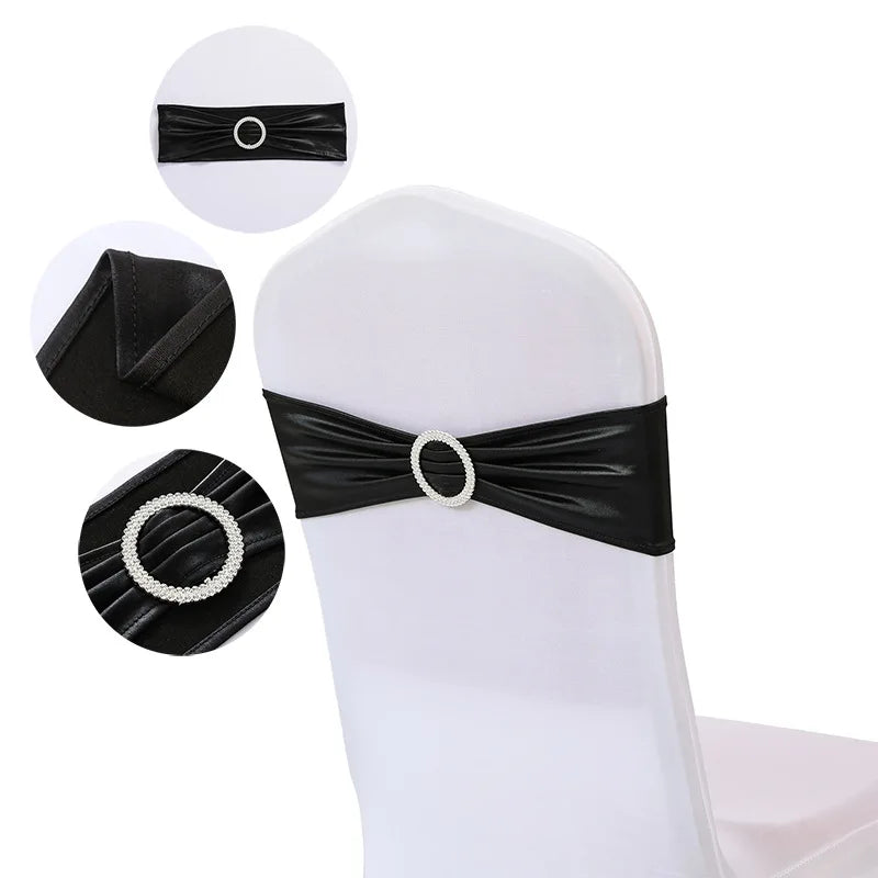 10pcs/50pcs Metallic Gold Silver Stretch Spandex Chair Bow