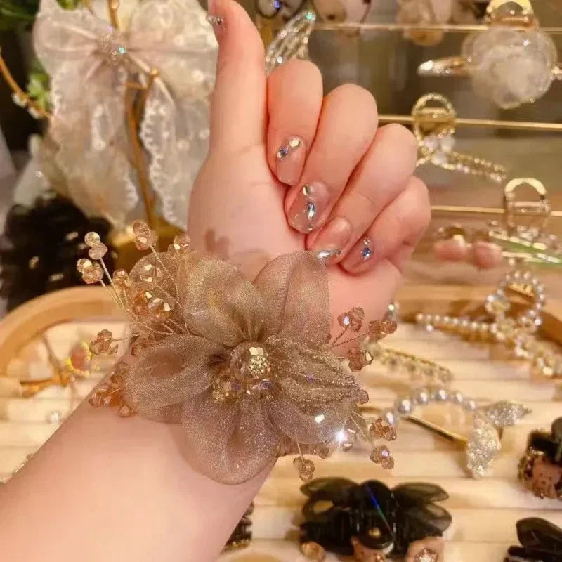 Crystal Flower Hair Rope Hair Tie For Women