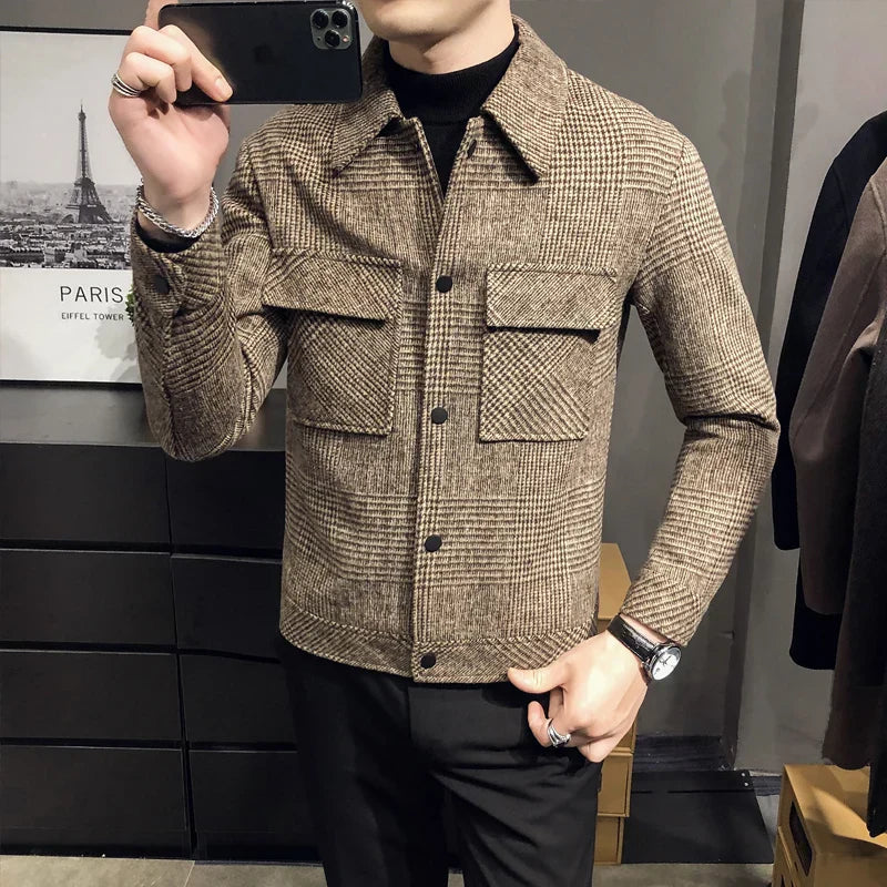 2023Autumn/Winter Men Polo Neck Woolen Jacket Fashion Slim