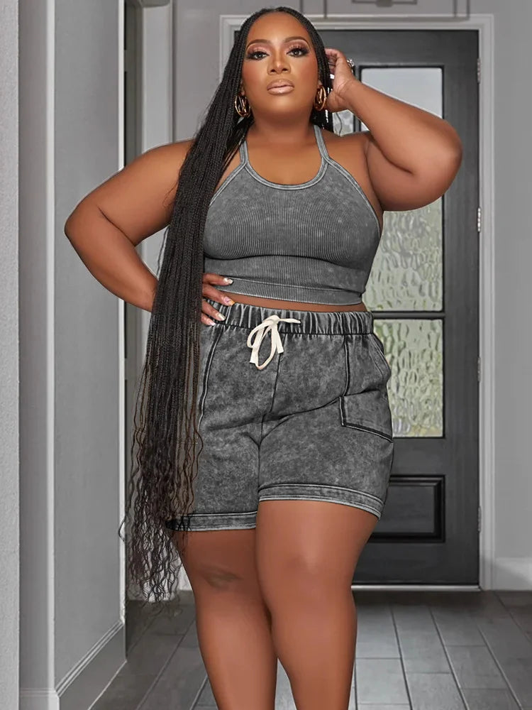 Plus Size Women Tracksuit L4XL Summer Cami Tank