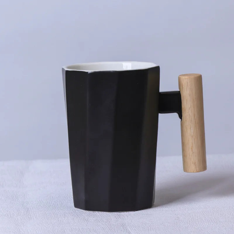 Nordic Wooden Handle Ceramic Porcelain Mug Coffee Cups