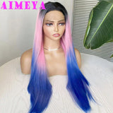 AIMEYA Ombre Blue Synthetic Lace Front Wigs for