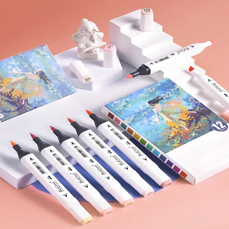 Bview Art 6/12Pcs Double-headed Color Oil Marker Pens