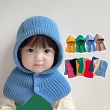 Baby Knitted One-piece Cap Scarf Solid Color Warm