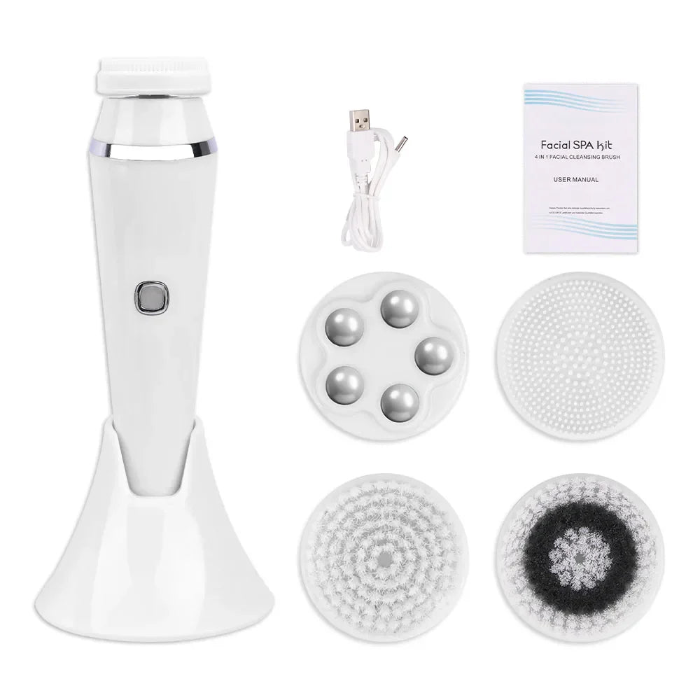 4 Head Electric Facial Cleansing Brush Silicone Rotating