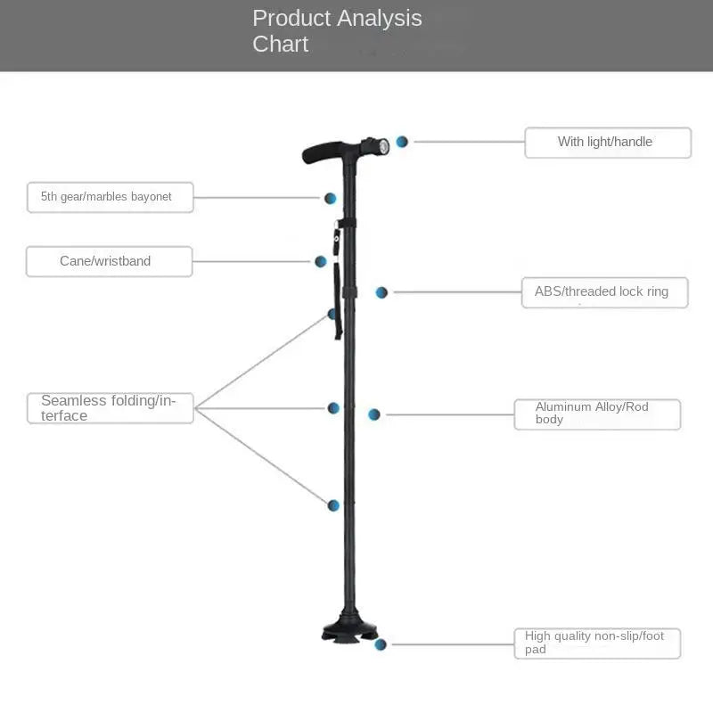 Foldable Telescopic Crutch With LED for Elderly Height