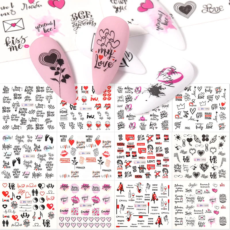 12 Designs Nail Stickers Set Mixed Floral Geometric