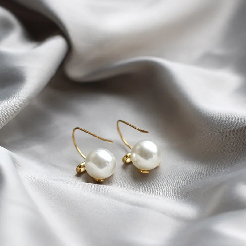 French Temperament Bow Ribbon Imitation Pearl Earrings for