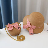 2pcs Set Summer Straw Hat With Bag For