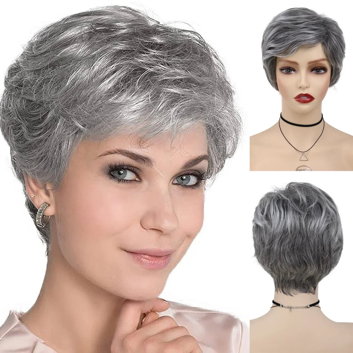 GNIMEGIL Synthetic Short Pixie Cut Wig Women Natural