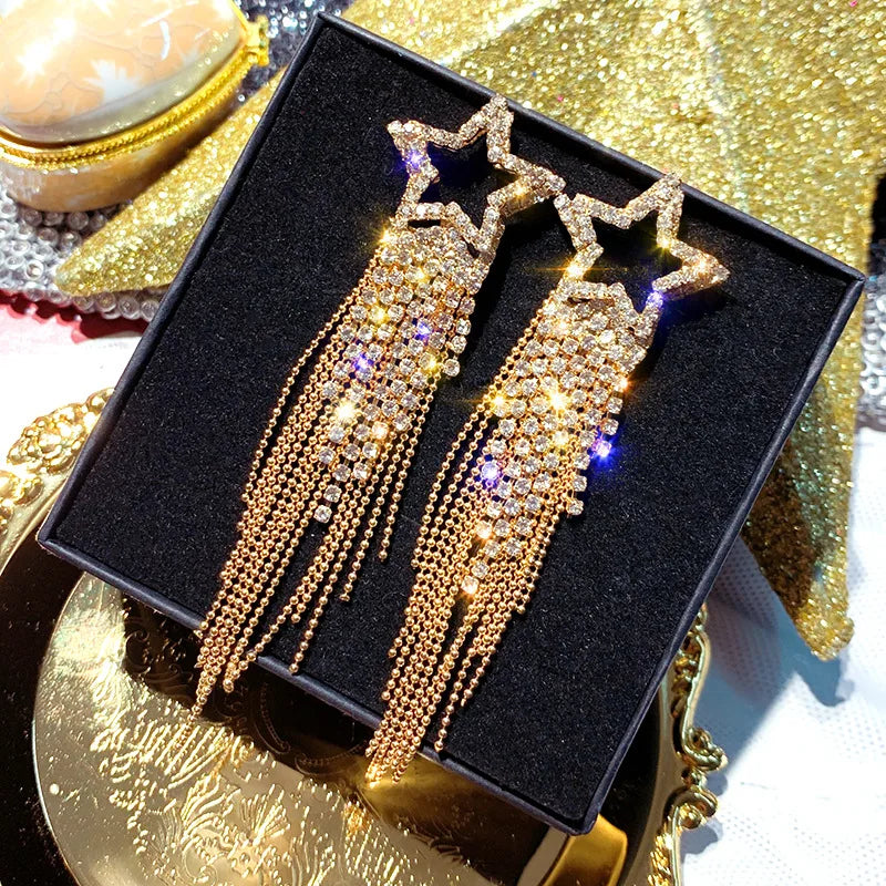 Fashion Statement Earring Long Full Rhinestone Big Earrings