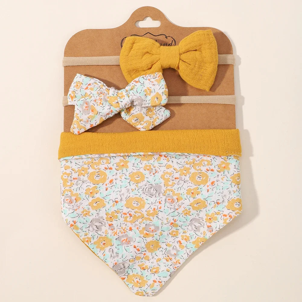 1/3Pcs Baby Headband Saliva Towel Set Floral Print