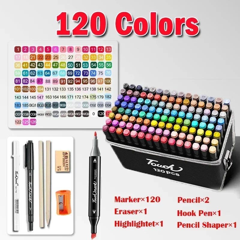 168 Color Marker Pen Set Manga Double-Headed Comic