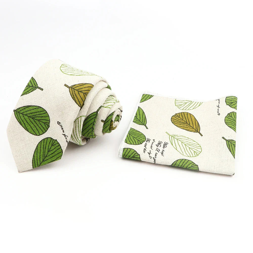 Men Linen Plant Ainmal Ties Set Pocket Handkerchief