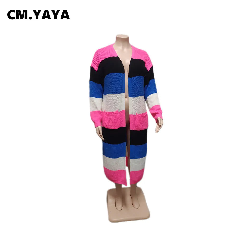 CMYAYA Plus size Women Knit Ribbed Patchwork Long