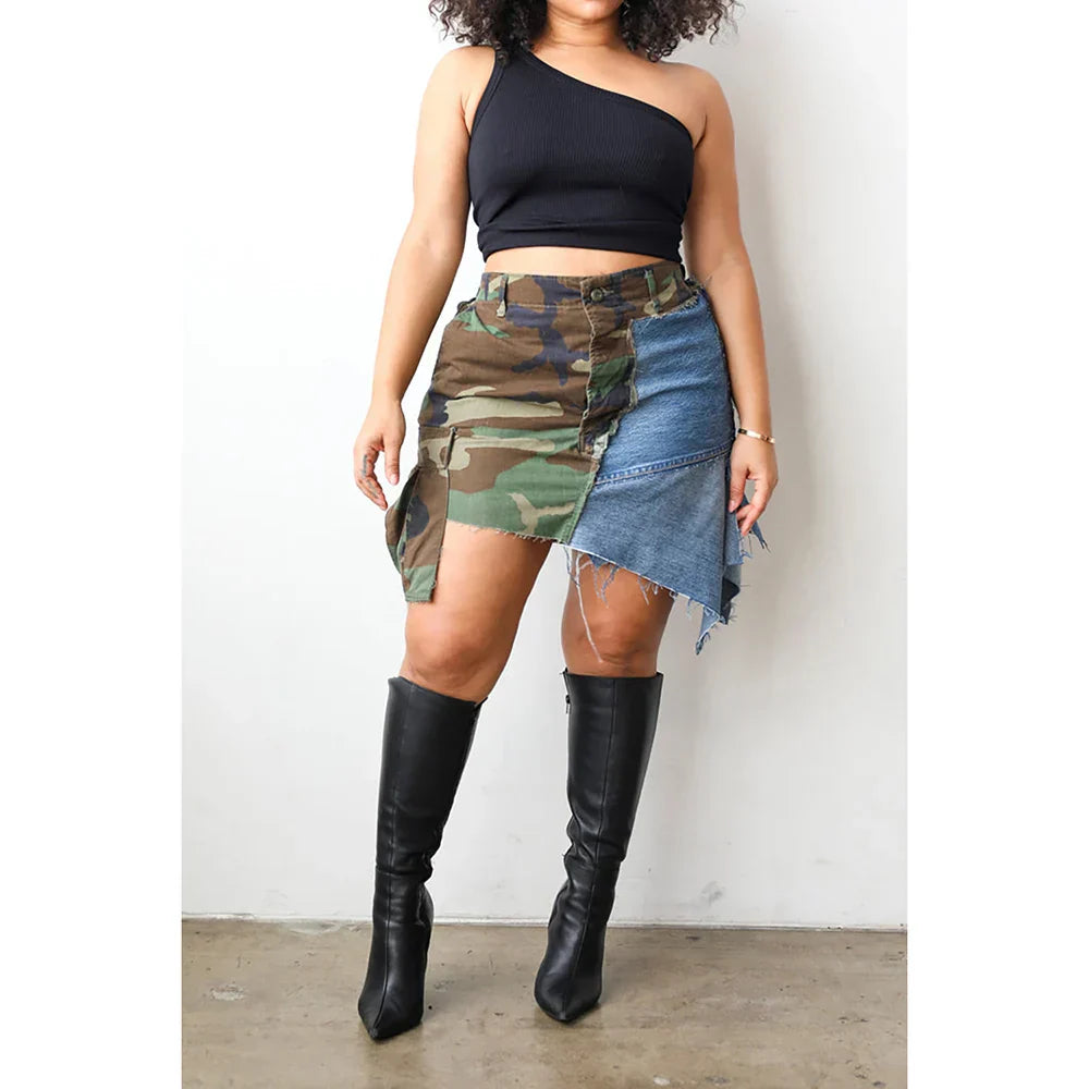 Plus Size Daily Skirt Army Green High Waist