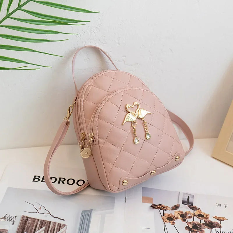 Mini Backpack for Women Cute Swan Hanging Embroidery