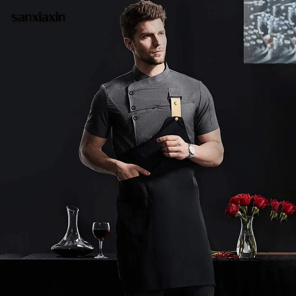 Men Women Chef Jacket Cooking Shirt Apparel Short