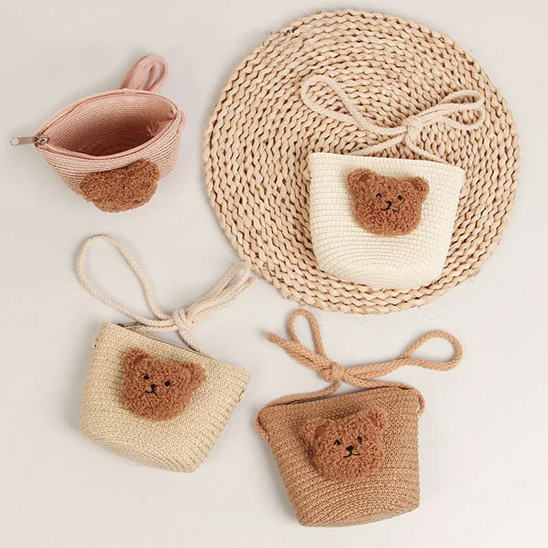 Cute Kids Shoulder Bag Summer Straw Woven Handmade