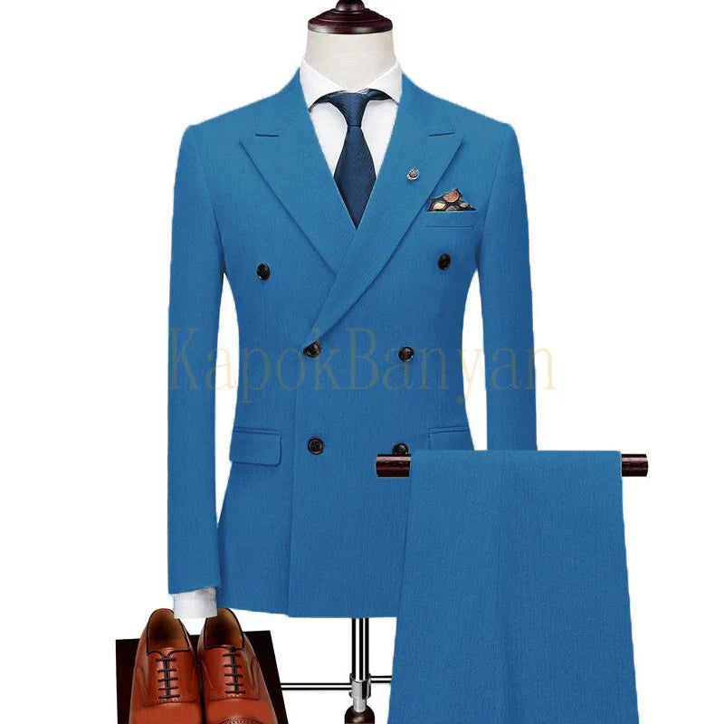 Mens Double Breasted Suits Terno Masculino Slim Fit
