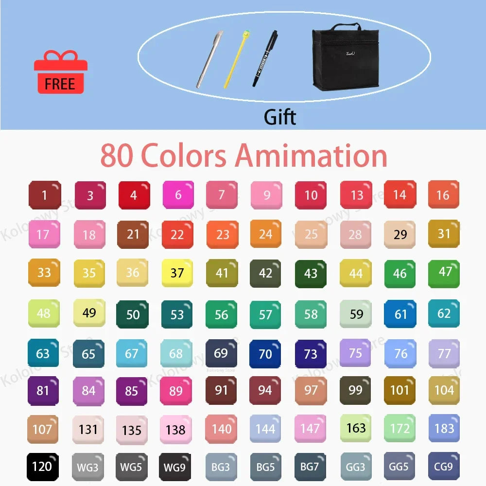 30/40/60/80 Color Markers Alcohol Felt Pen Manga Sketching