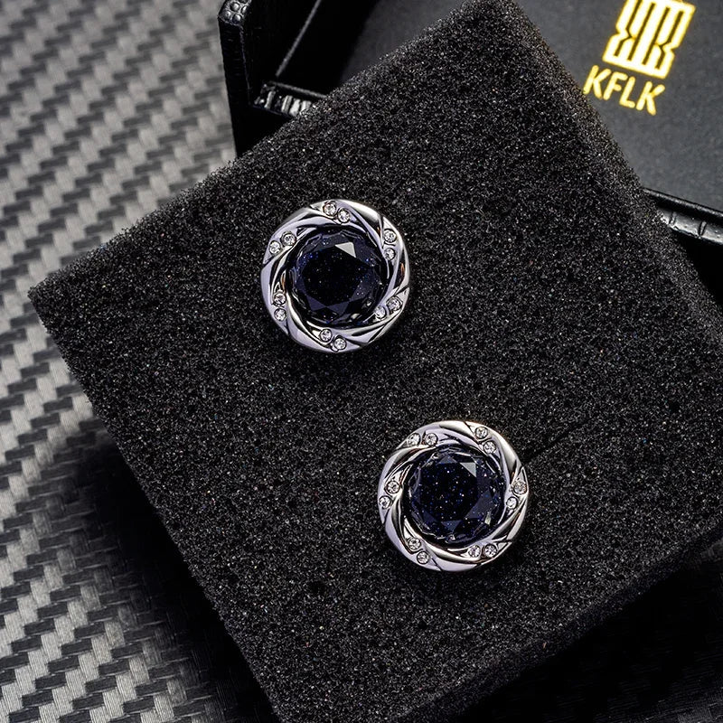 Silver Color Starry Sky Stone Cufflinks Tie Clip