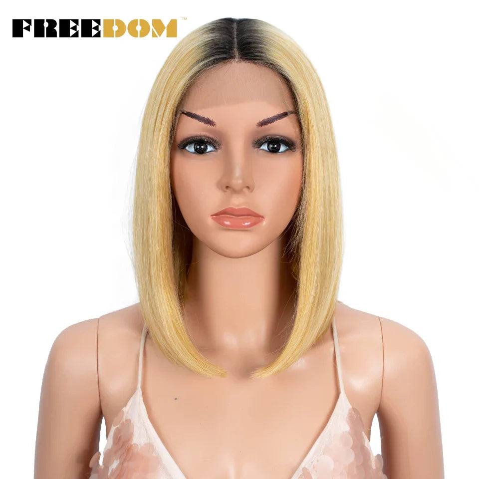 FREEDOM Straight Synthetic Lace Wigs Short Bob Ombre
