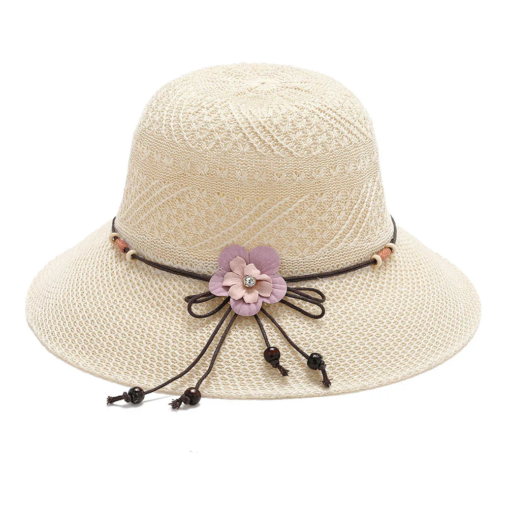 Bow Flowers Straw Hat Sweet Foldable Beach Hat