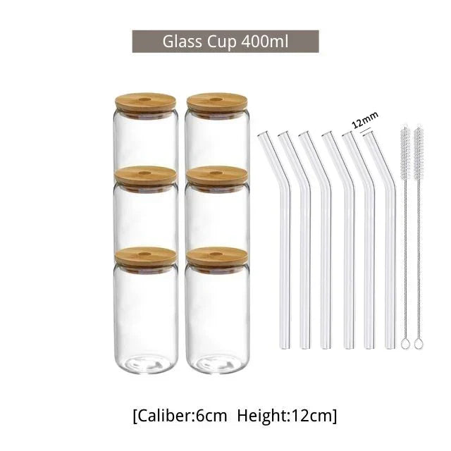 550ml/400ml Glass Cup With Lid and Straw Transparent