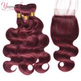 Burgundy Human Hair Bundles With Closure 99j Body