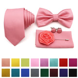 5 Pcs Slim Plaid Tie Set Polyester Pink