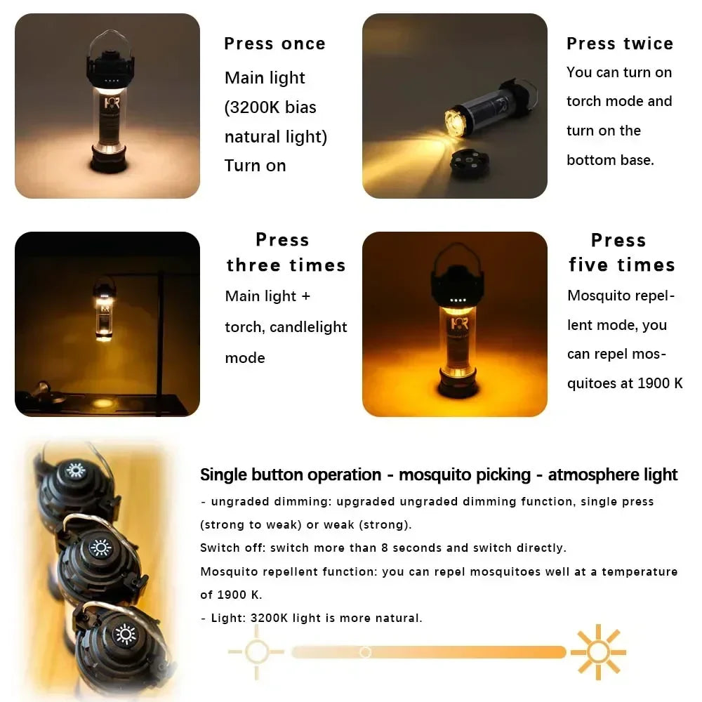 BATOT 3000mAh Outdoor Camping Lantern USB Rechargeable 5