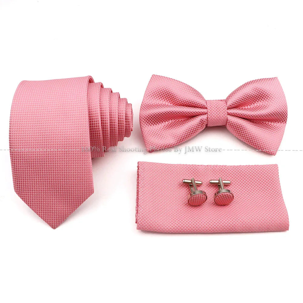 5 Pcs Slim Plaid Tie Set Polyester Pink