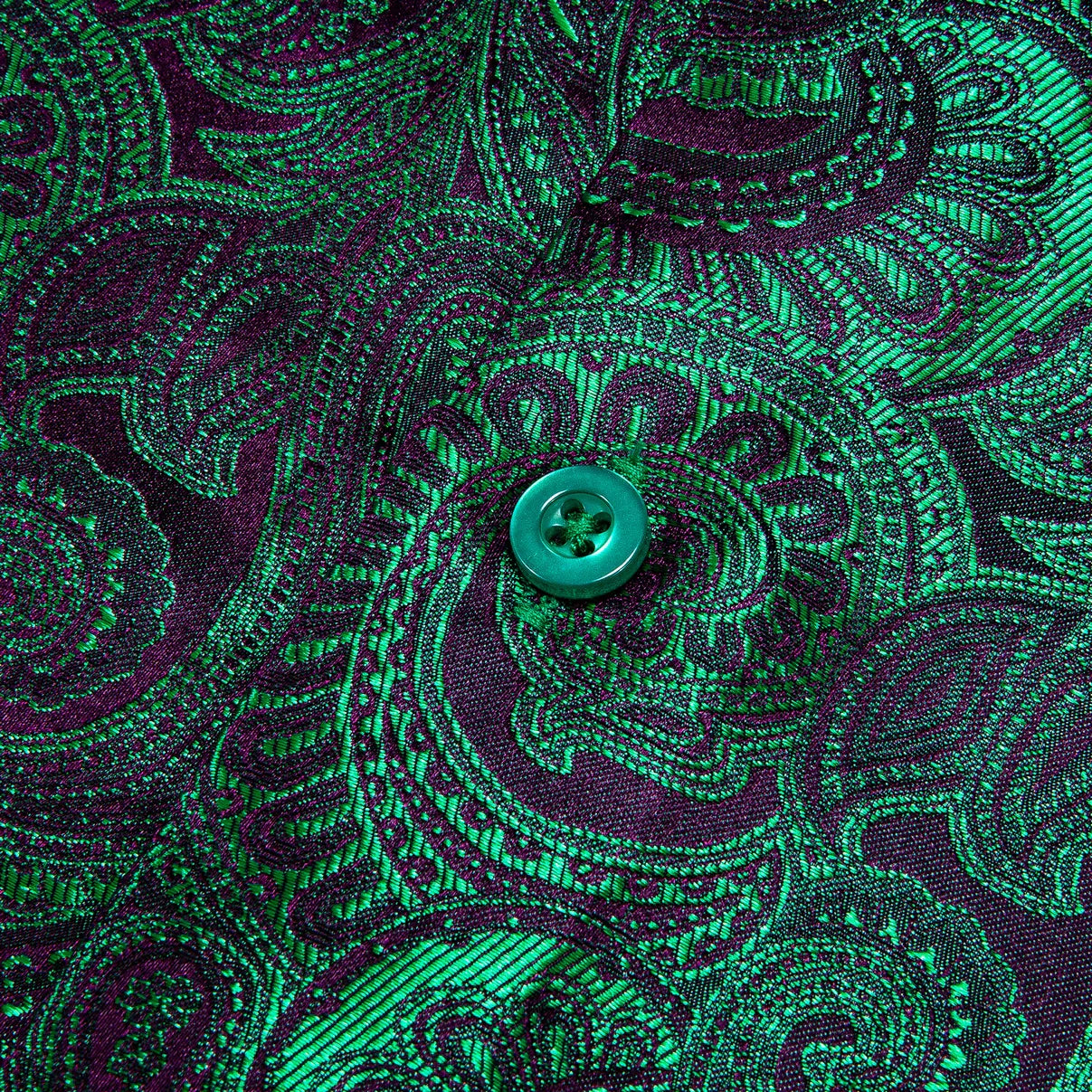 Luxury Silk Shirts for Men Green Paisley Long