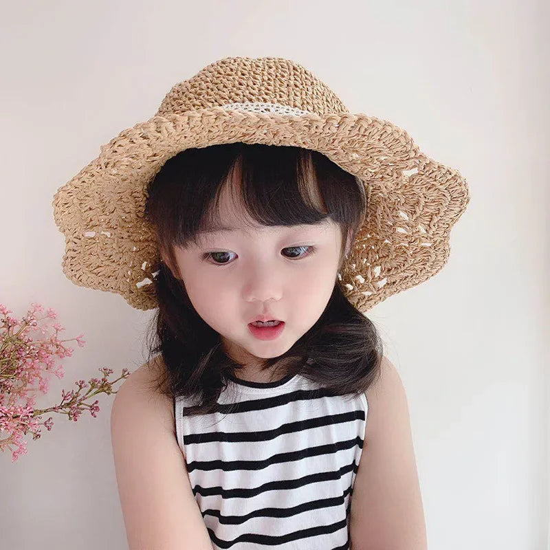 Fashion Baby Petal Brim Straw Woven Hat Sun