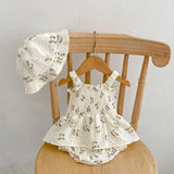 2PCS Summer Linen Floral Infant Newborn Baby Girls