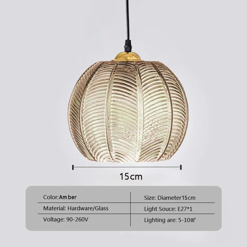 Nordic Glass Pendant Light Green Leaf Pattern Lighting