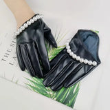 Fashion Chain Women' PU Leather Gloves Winter Warm