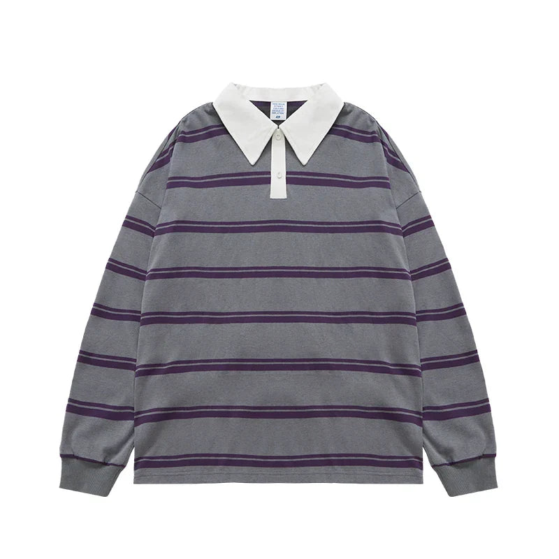 INFLATION Cityboy Striped Oversized Rugby T-Shirt Unisex Harajuku