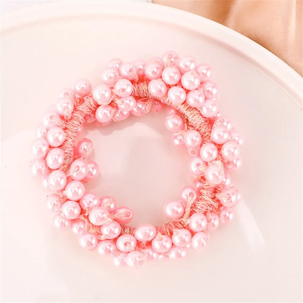 1pc Women Crystal Pearls Hair Rope Handmade Elastic