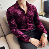 Men's Autumn Winter Velvet Flower Shirt New Luxury