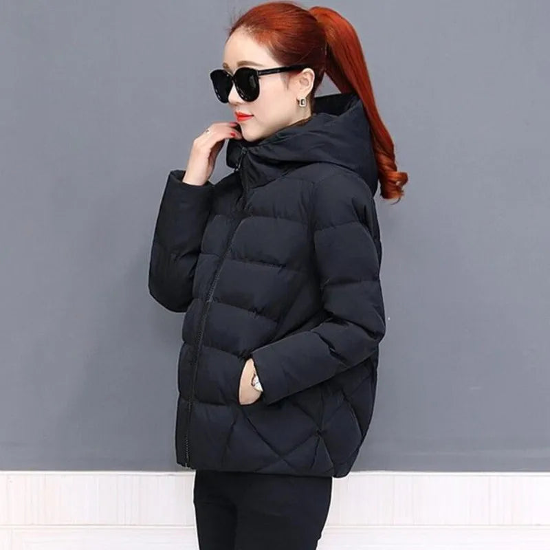 Autumn Winter Loose Jacket Hooded Short Coat Women