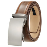 Plyesxale Brown Leather Belt Men 2024 Automatic Buckle