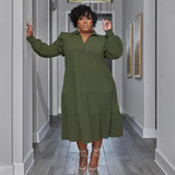 CM.YAYA Plus Size Vintage Women Long Sleeve Turn-down