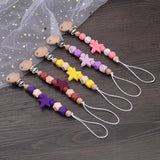 Baby Pentagram Silicone Beads Pacifier Chain Wooden Teether