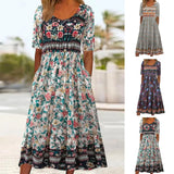 2023 Vintage Boho Stripe Print Women Sundress Summer