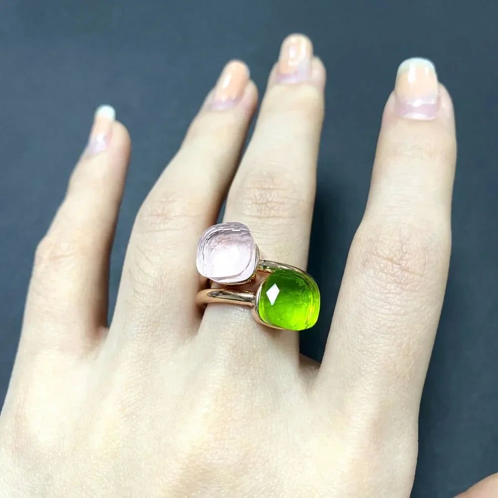 2PcsSet Pomellato Ring Stacked Mix Color Crystal Ring