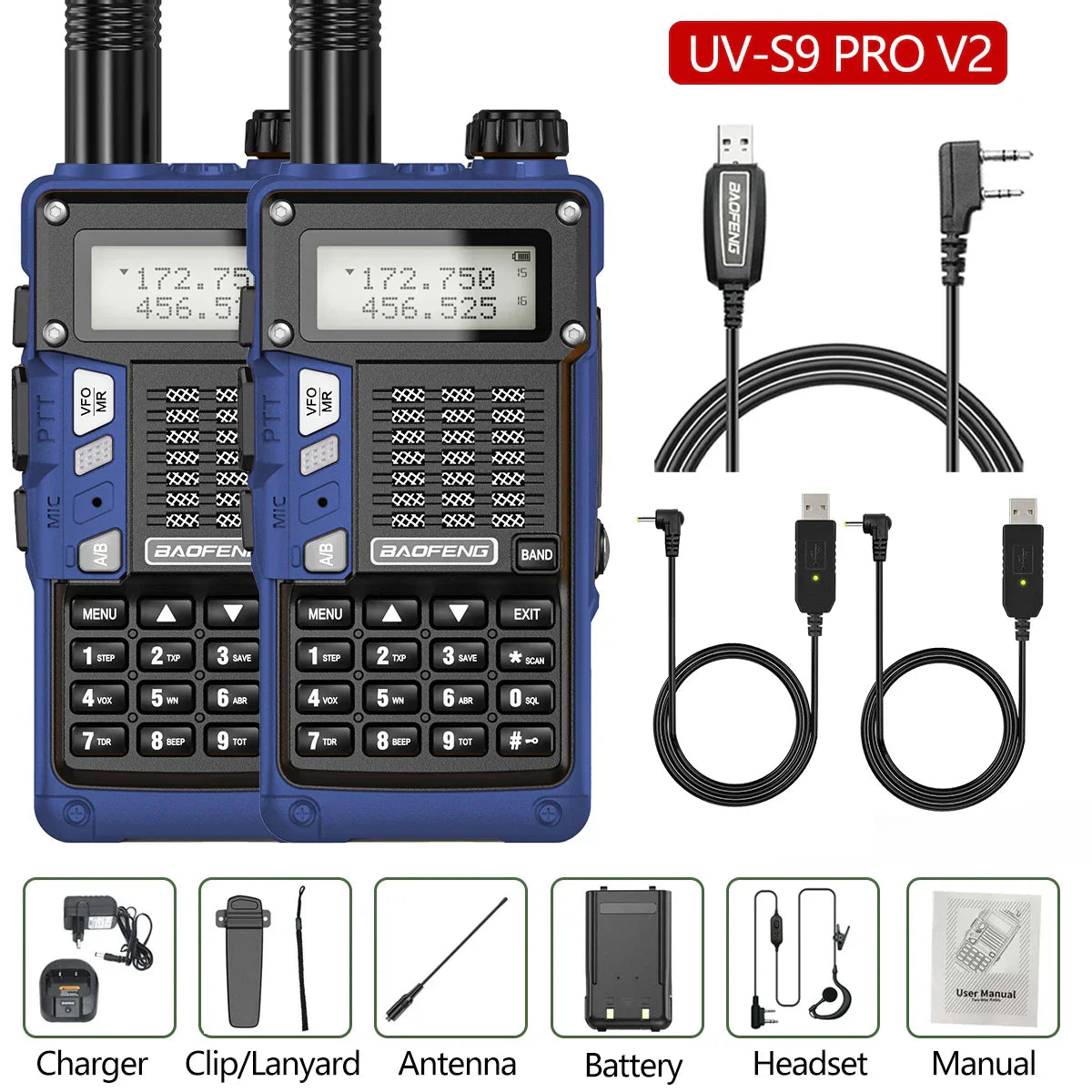 2PCS BaoFeng UV-S9 Pro V2 Walkie Talkie 10KM